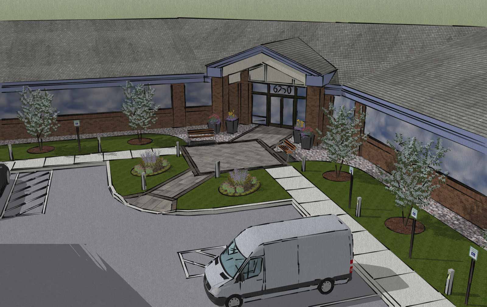 Landscape design sketch plan view for commercial property in Maryland by eos Outdoor Services