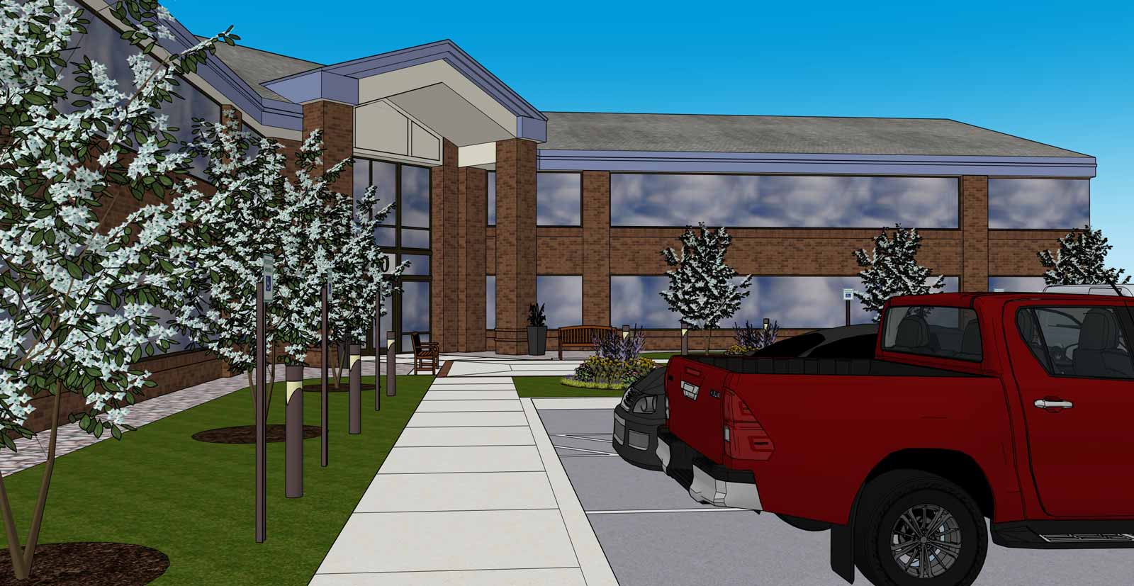 Landscape design perspective rendering for commercial property in Howard County MD by eos Outdoor Services